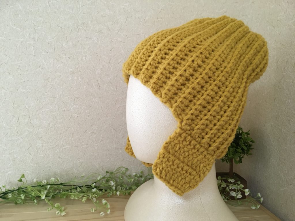 【かぎ針編み】大人用耳当て付きニット帽の編み方