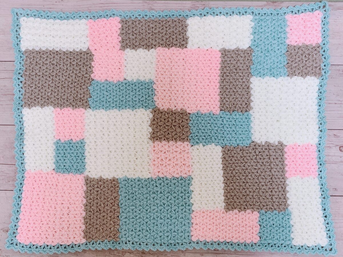モチーフ風のひざ掛け リフ編みのランダム編み
